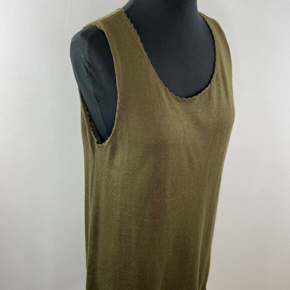 Tera Bora Green Wool Blend Embroidered Hem Scoop Neck Sleeveless Tunic Top 3 L - Picture 5 of 9